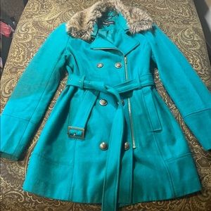 Black Rivet Wool Asymmetrical Zip Coat Fur Collar